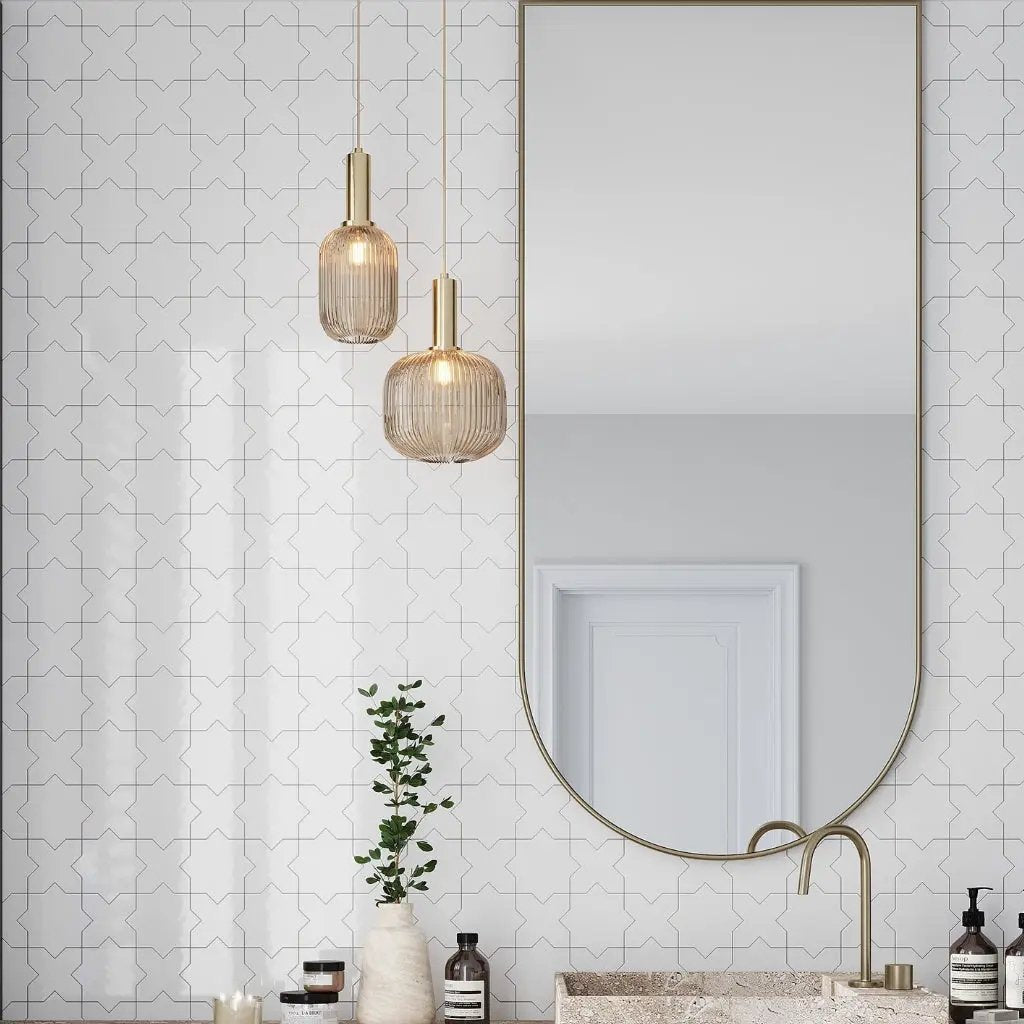 Pearl White 5x5 Glossy Star Ceramic Tile (27 pack, 5.37 sq ft/case) by Apollo Tile