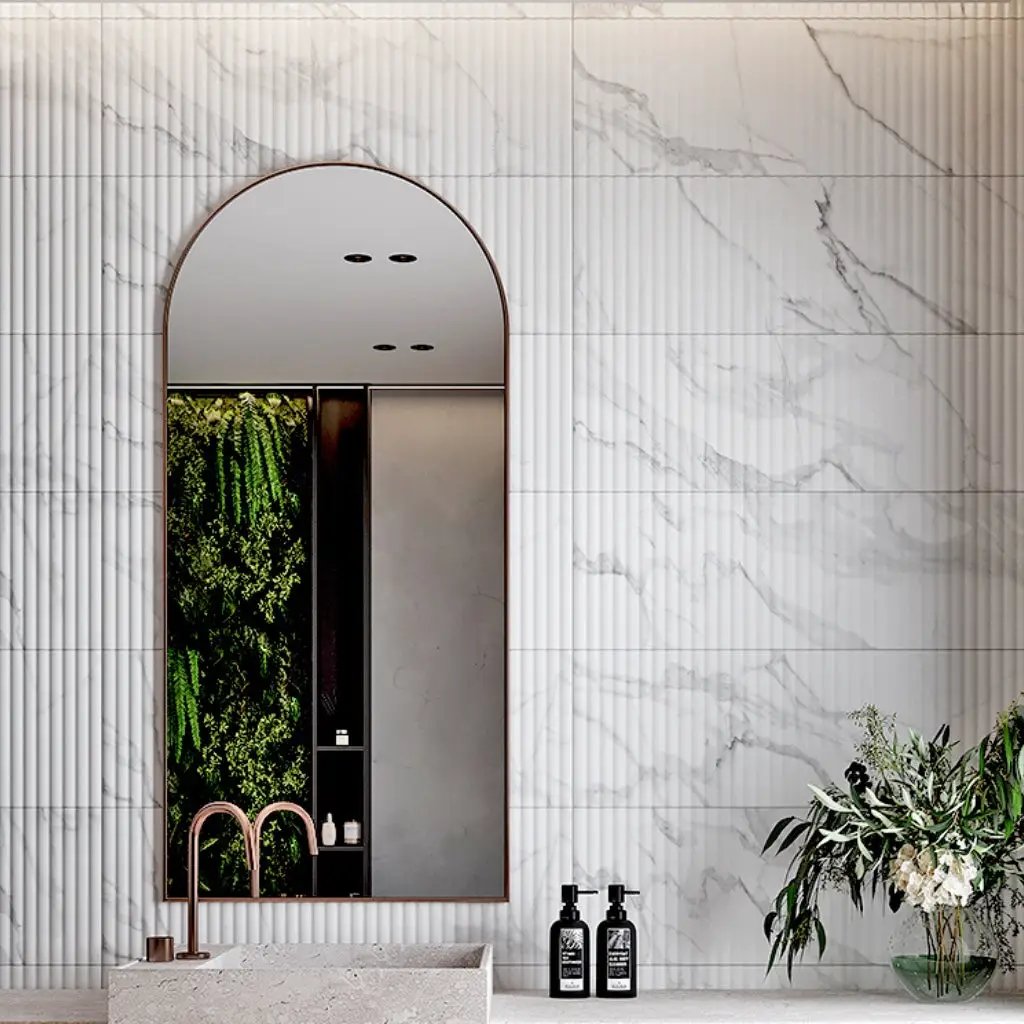 White 12x36 Matte Fluted Ceramic Large Format Tile (4 pack, 11.63 sq ft/case) by Apollo Tile