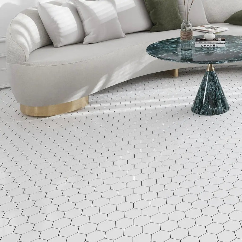 Snow White 10x12 Polished Hexagon Thassos Marble Mosaic Tile (5 pack, 4.46 sq ft/case) by Apollo Tile