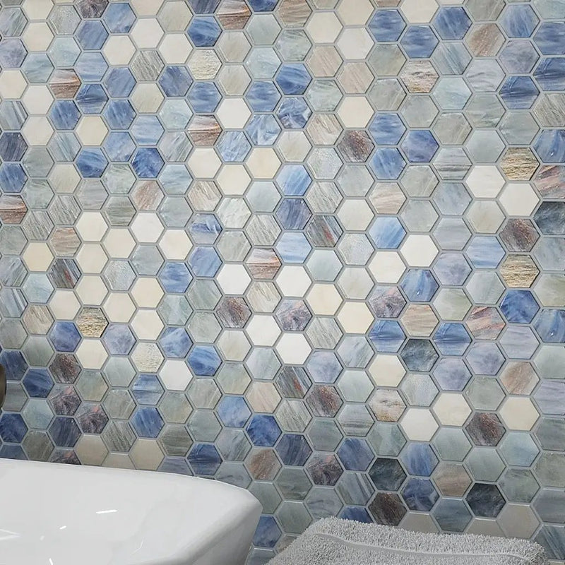 Light Blue 11x11 Glossy Hexagon Glass Mosaic Tile (10 pack, 8.63 sq ft/case) by Apollo Tile