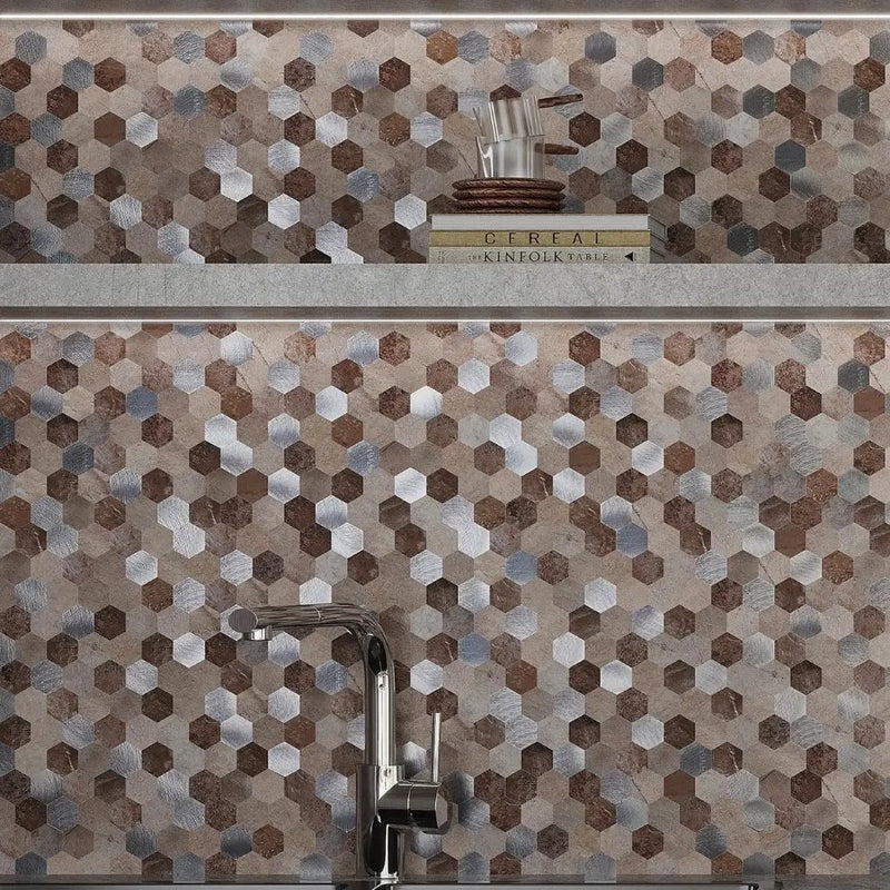 Beige 11x11 Honed Hexagon PVC Peel & Stick Tile (10 pack, 8.79 sq ft/case) by Apollo Tile