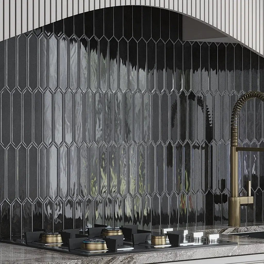 Black 2x10 Glossy Picket Ceramic Tile (23 pack, 2.37 sq ft/case) by Apollo Tile