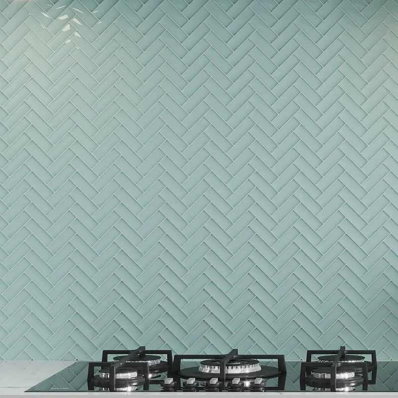 Blizzard Blue 11x13 Glossy Herringbone Glass Mosaic Tile (5 pack, 4.8125 sq ft/case) by Apollo Tile