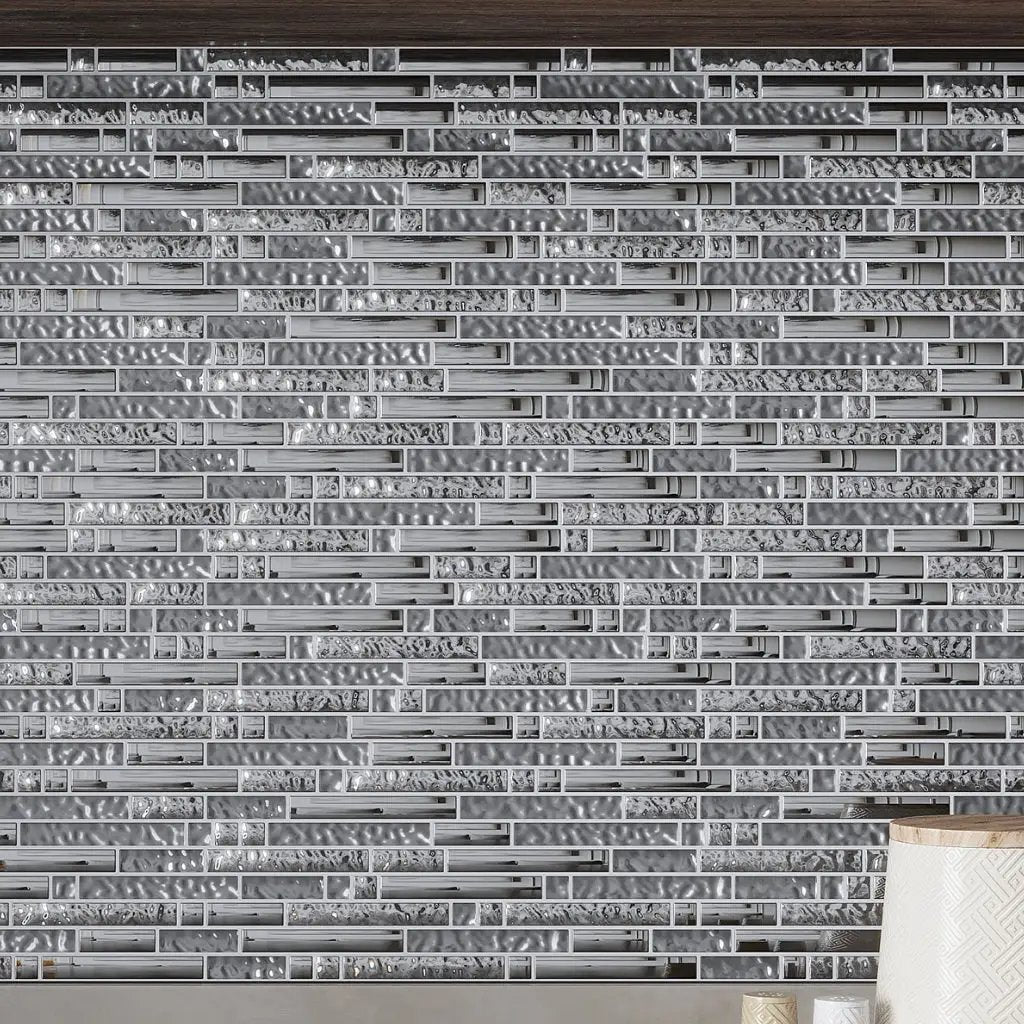 Silver 12x12 Glossy Matte Linear Glass Mosaic Tile (5 pack, 4.79 sq ft/case) by Apollo Tile
