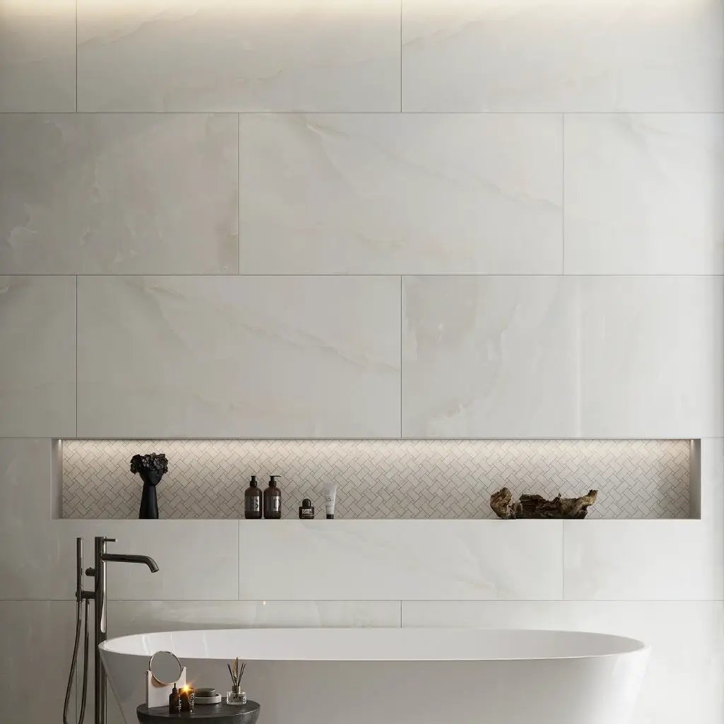 Alabaster White 24x48 Lappato Porcelain Large Format Tile (2 pack, 15.5 sq ft/case) by Apollo Tile