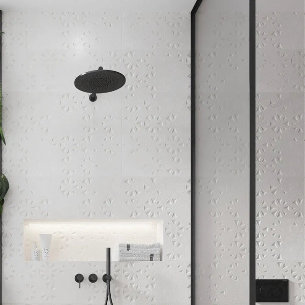 White 12x36 Matte Floral Ceramic Large Format Tile (4 pack, 11.63 sq ft/case)