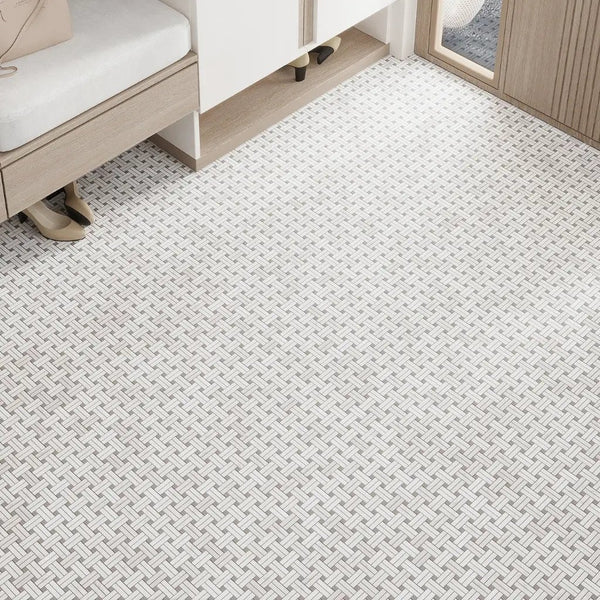 Bianco Carrara, Eastern Beige 11x11 Polished Basketweave Marble Mosaic Tile (5 pack, 4.47 sq ft/case)