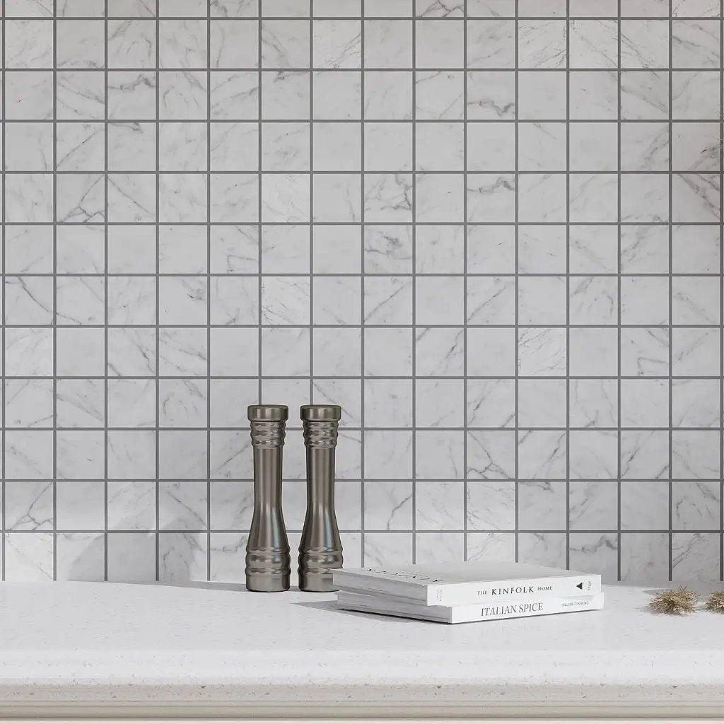White 12x12 Honed Square Bianco Carrara Marble Mosaic Tile (5 pack, 5 sq ft/case) by Apollo Tile