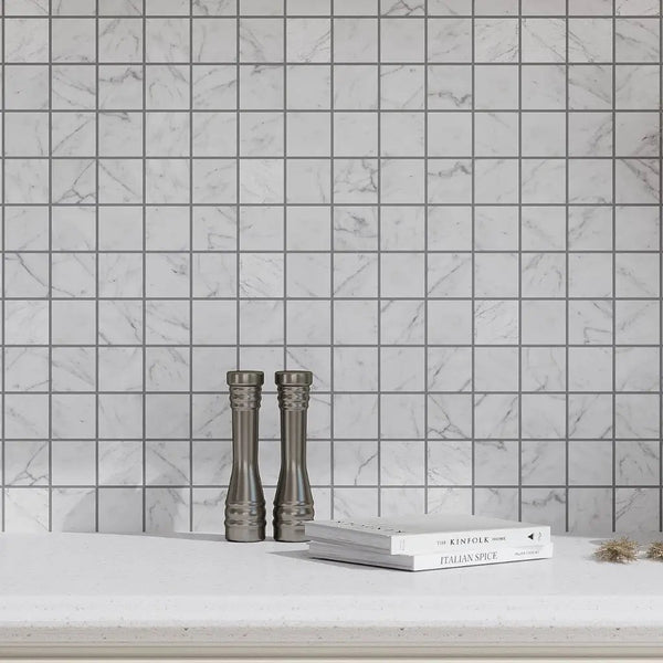 White 12x12 Honed Square Bianco Carrara Marble Mosaic Tile (5 pack, 5 sq ft/case)