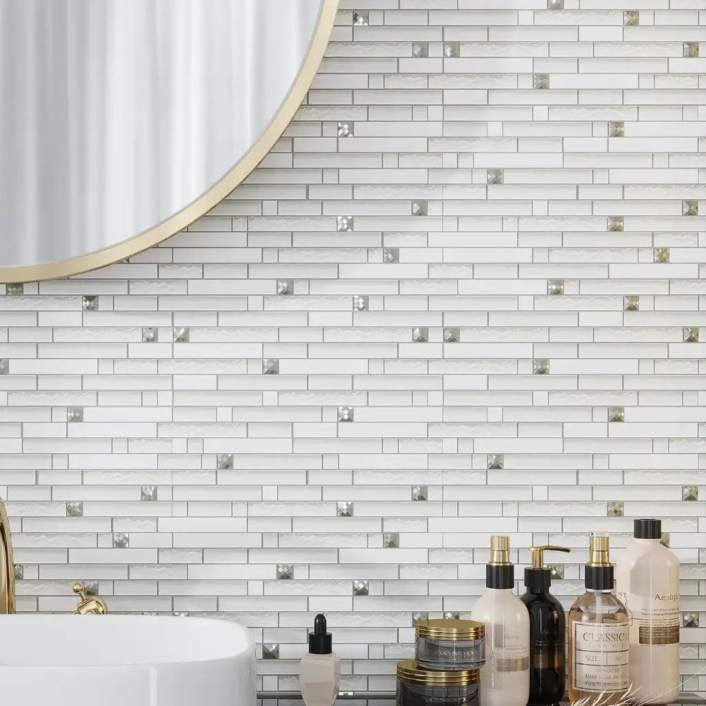 White 12x12 Glossy Matte Brick Glass Mosaic Tile (5 pack, 4.83 sq ft/case) by Apollo Tile