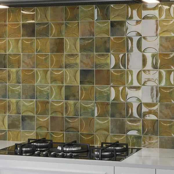 Olive Green 4x4 Glossy Ceramic Square Deco Tile (50 pack, 5.39 sq ft/case)