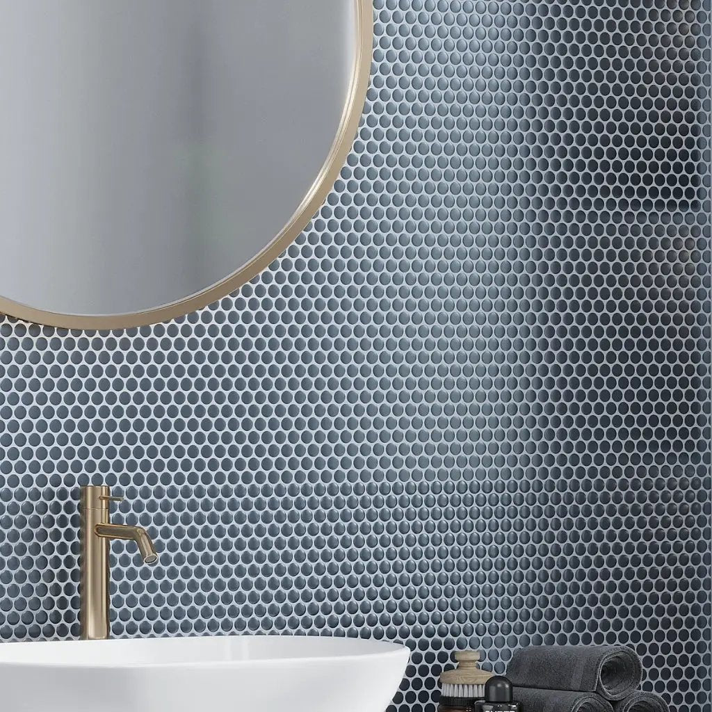 Denim Blue 12x12 Matte Penny Round Porcelain Mosaic Tile (10 pack, 9.87 sq ft/case) by Apollo Tile