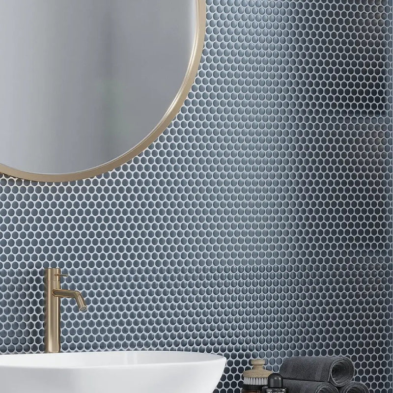 Denim Blue 12x12 Matte Penny Round Porcelain Mosaic Tile (10 pack, 9.87 sq ft/case) by Apollo Tile