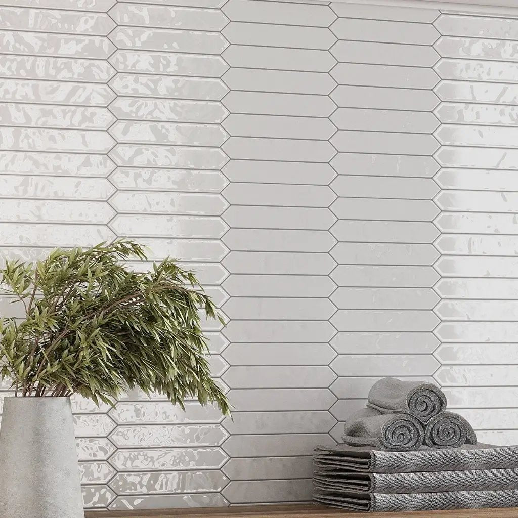 Cotton White 2x10 Glossy Picket Ceramic Tile (23 pack, 2.37 sq ft/case) by Apollo Tile