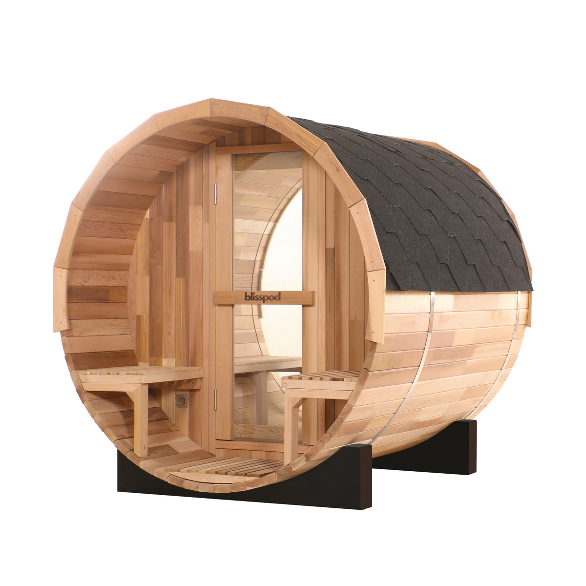 Blisspod | Prague | Canadian Red Cedar Outdoor Steam Barell Sauna | 2-4 / 4-6 persons with Full Glass Back & 2 front Porch seats, photo 4 of 14