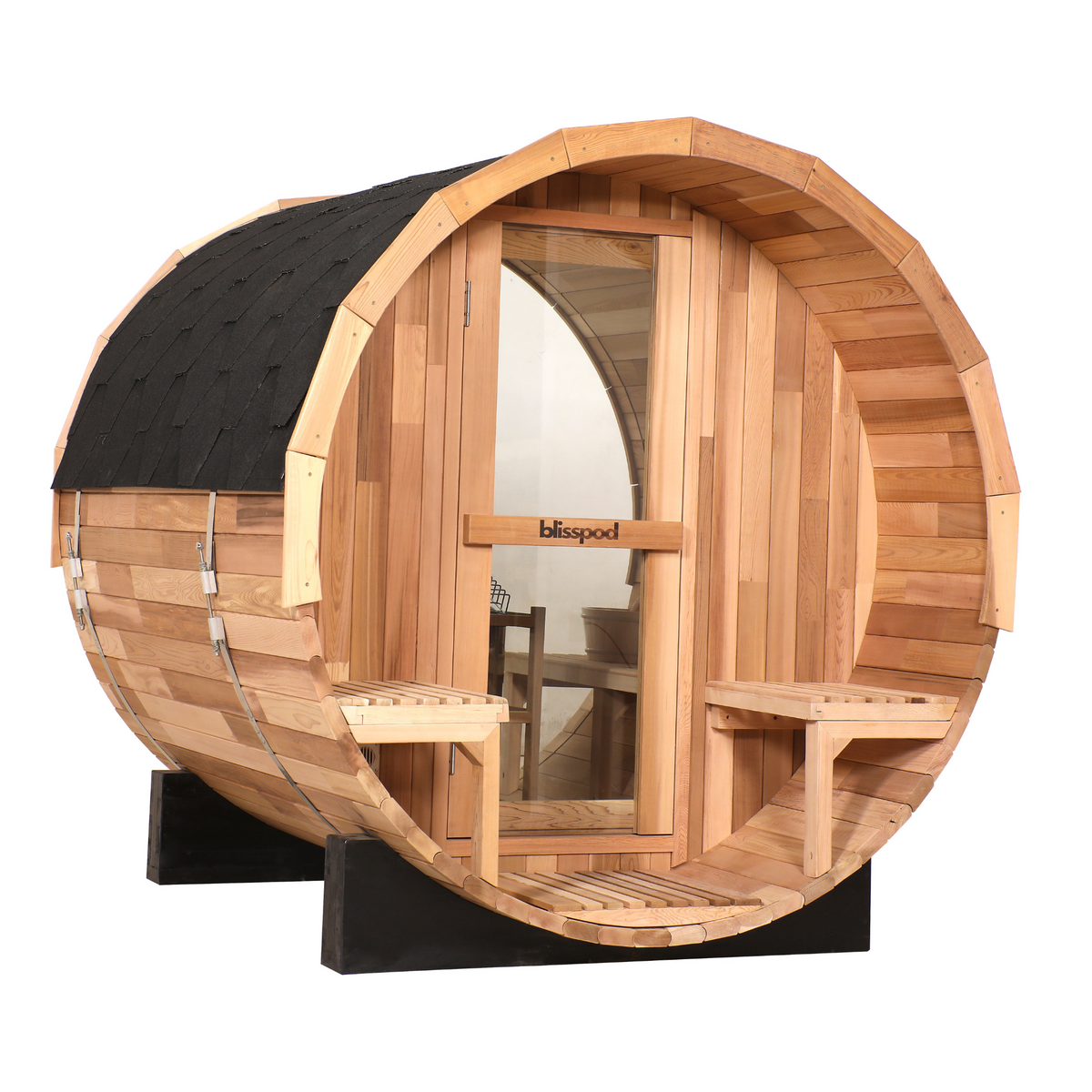 Blisspod | Prague | Canadian Red Cedar Outdoor Steam Barell Sauna | 2-4 / 4-6 persons with Full Glass Back & 2 front Porch seats, photo 6 of 14