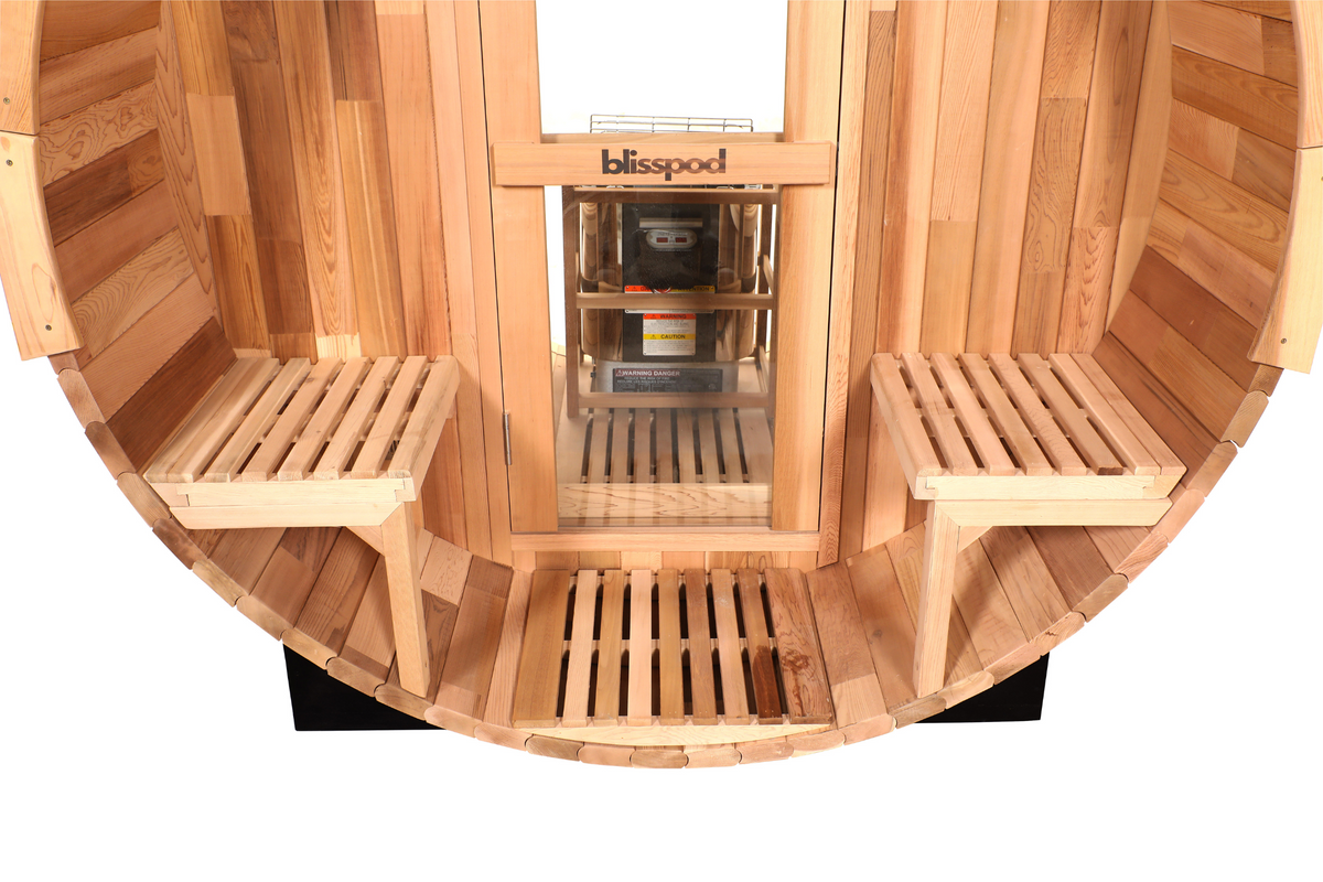 Blisspod | Prague | Canadian Red Cedar Outdoor Steam Barell Sauna | 2-4 / 4-6 persons with Full Glass Back & 2 front Porch seats, photo 9 of 14