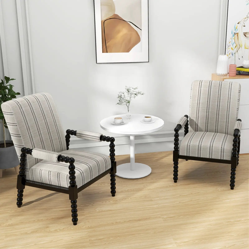 Upholstered Accent Chair with Rubber Wood Frame for Living Room-Beige by DirectDeals