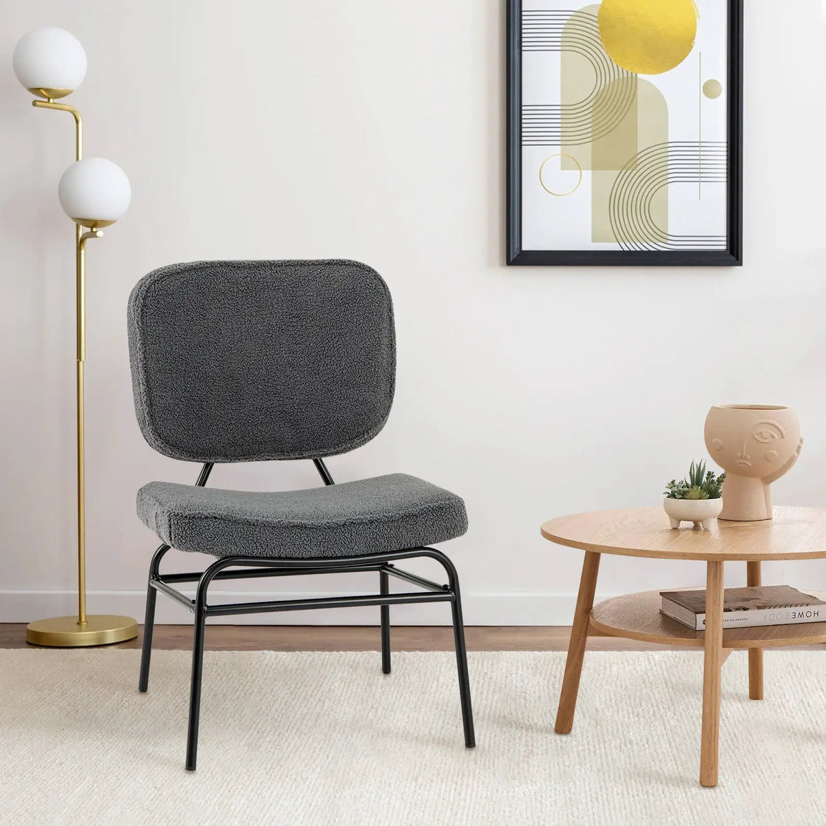 Upholstered Accent Chair Sherpa Reading Chair with Sponge Padding, photo 2 of 9