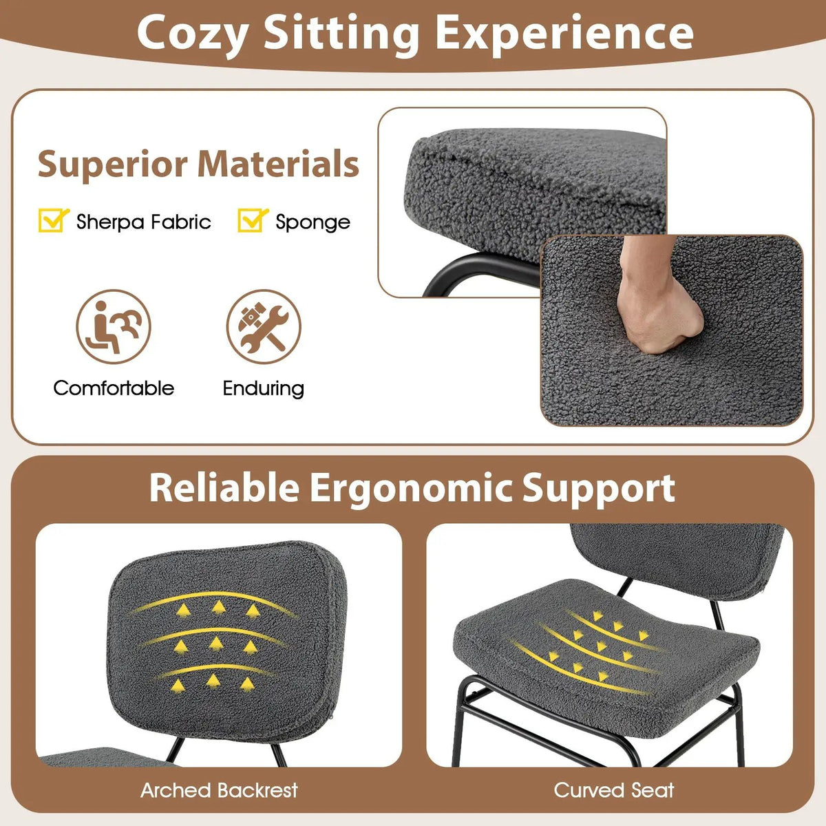 Upholstered Accent Chair Sherpa Reading Chair with Sponge Padding, photo 7 of 9