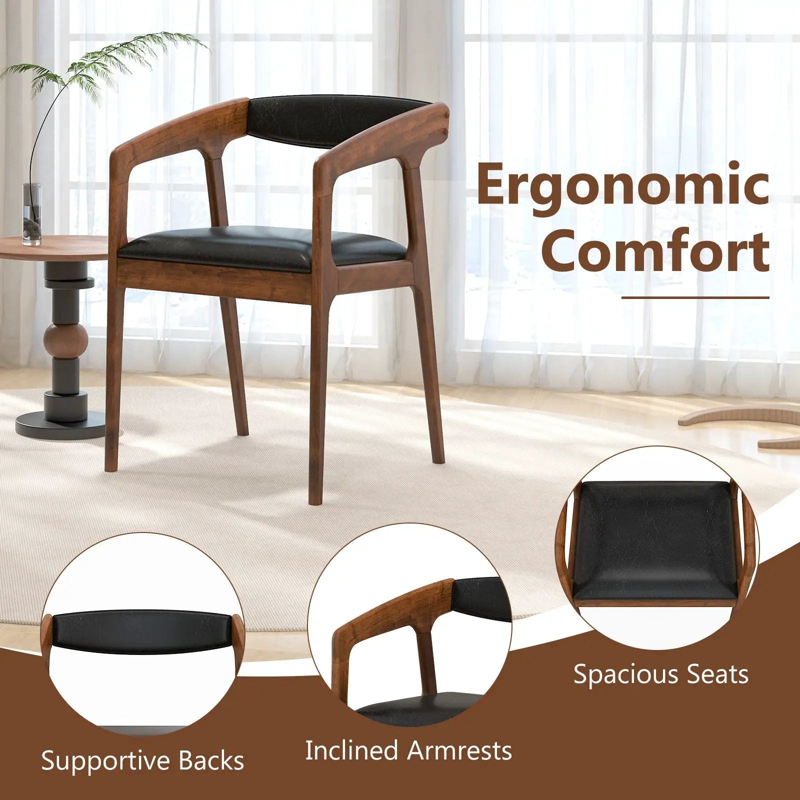 Upholstered Armchairs Set of 2 with Cozy Backrest and Padded Seat Cushion-Brown by DirectDeals