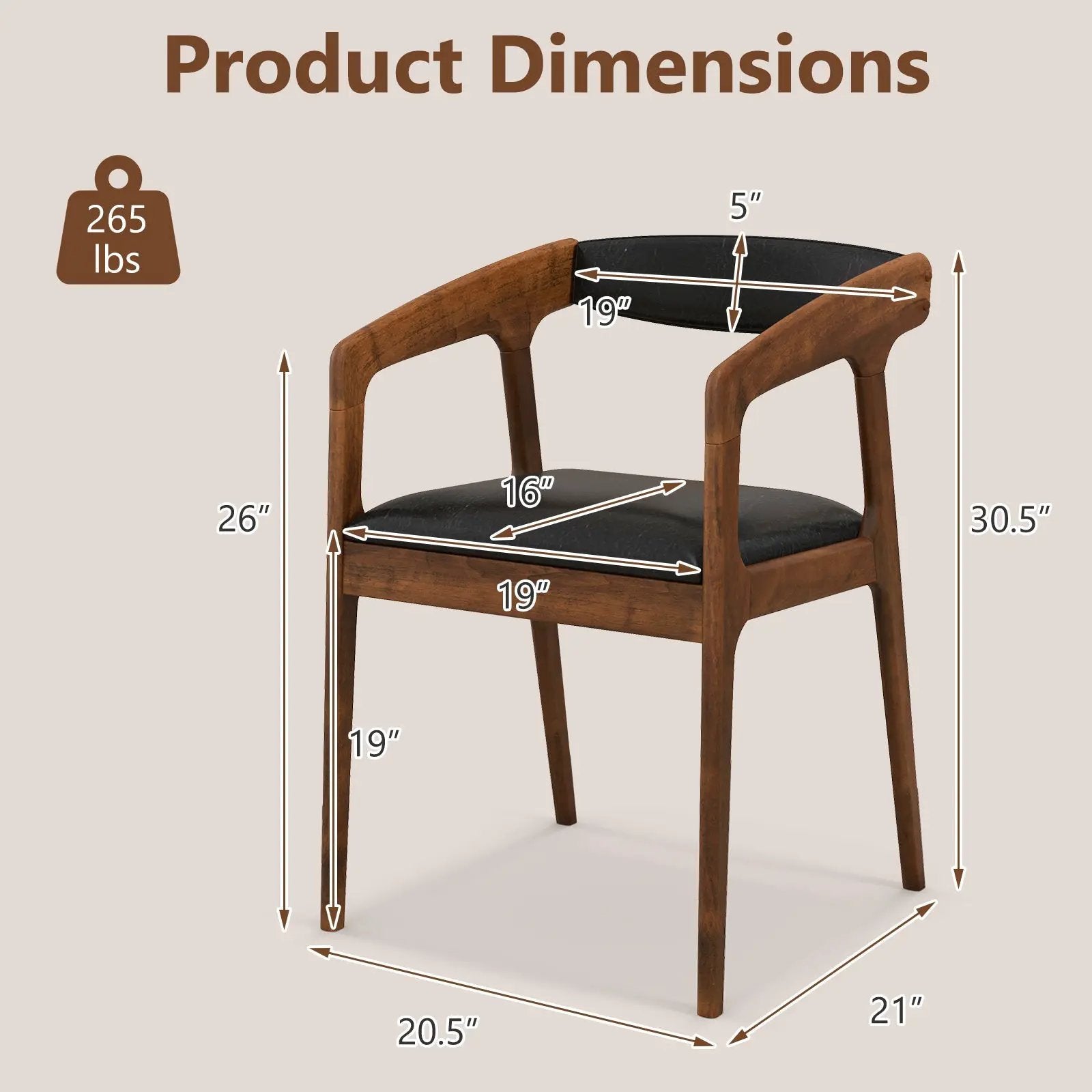 Upholstered Armchairs Set of 2 with Cozy Backrest and Padded Seat Cushion-Brown by DirectDeals