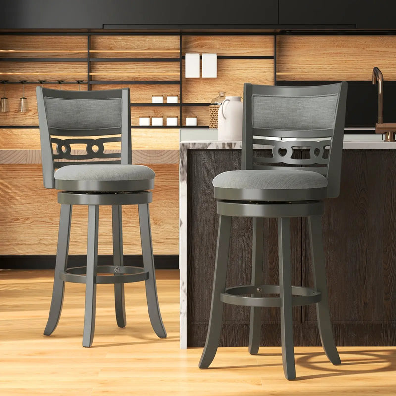 26" Counter Height Bar Chair with Wooden Frame Swivel Seat and Footrest for Pub Bar Restaurant by DirectDeals