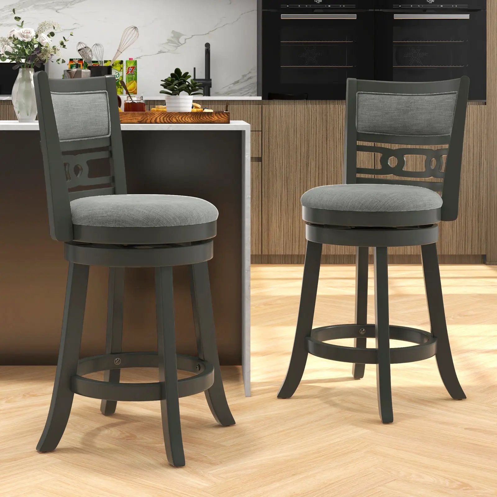 26" Counter Height Bar Chair with Wooden Frame Swivel Seat and Footrest for Pub Bar Restaurant by DirectDeals
