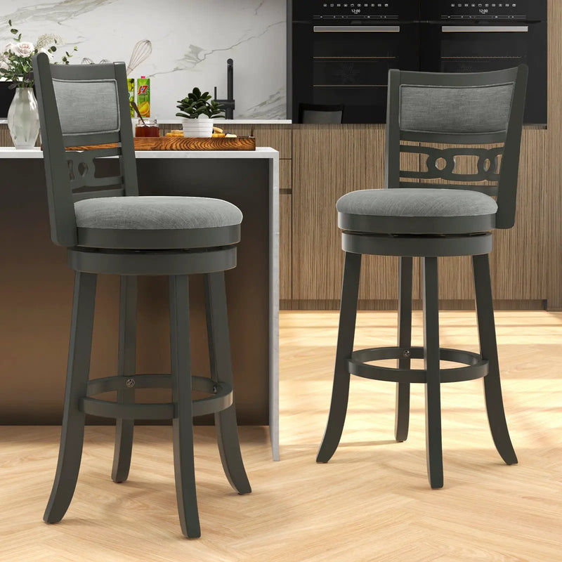 26" Counter Height Bar Chair with Wooden Frame Swivel Seat and Footrest for Pub Bar Restaurant by DirectDeals