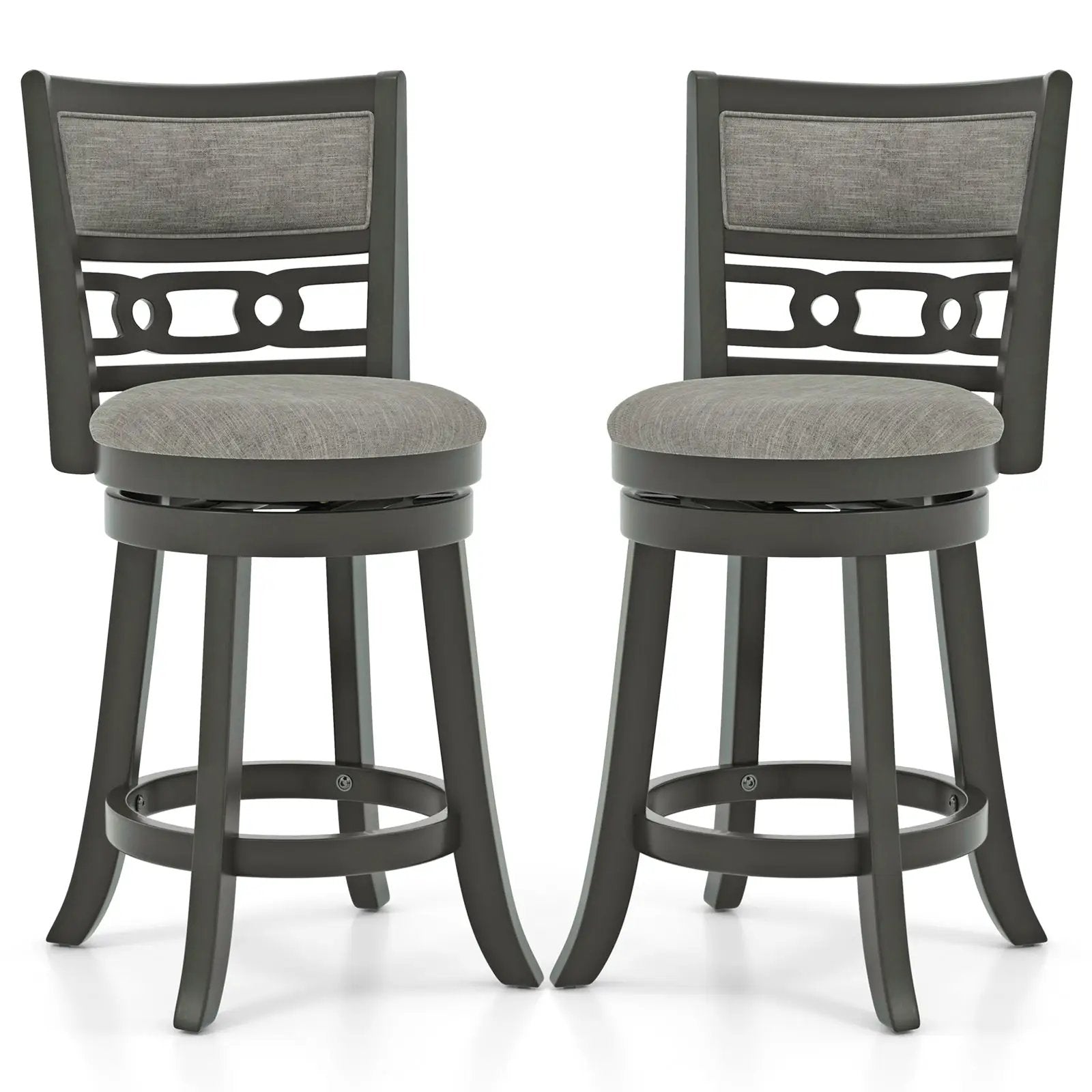 26" Counter Height Bar Chair with Wooden Frame Swivel Seat and Footrest for Pub Bar Restaurant by DirectDeals