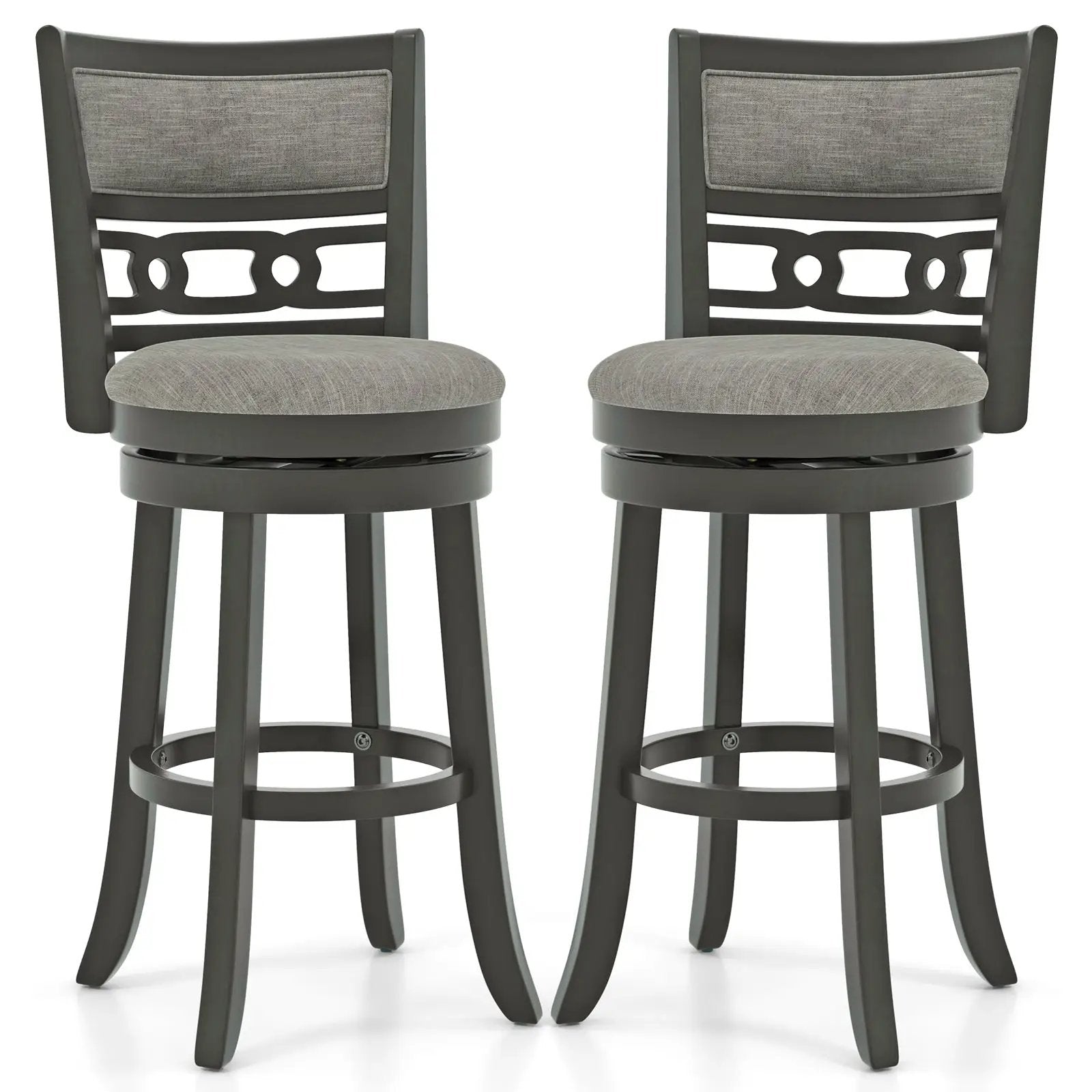 26" Counter Height Bar Chair with Wooden Frame Swivel Seat and Footrest for Pub Bar Restaurant by DirectDeals