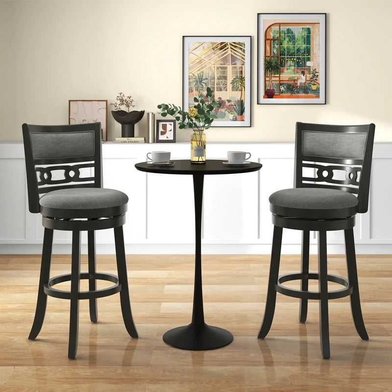 26" Counter Height Bar Chair with Wooden Frame Swivel Seat and Footrest for Pub Bar Restaurant by DirectDeals