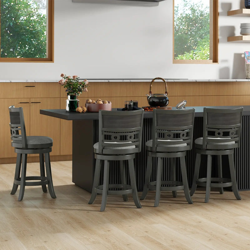 26" Counter Height Bar Chair with Wooden Frame Swivel Seat and Footrest for Pub Bar Restaurant by DirectDeals
