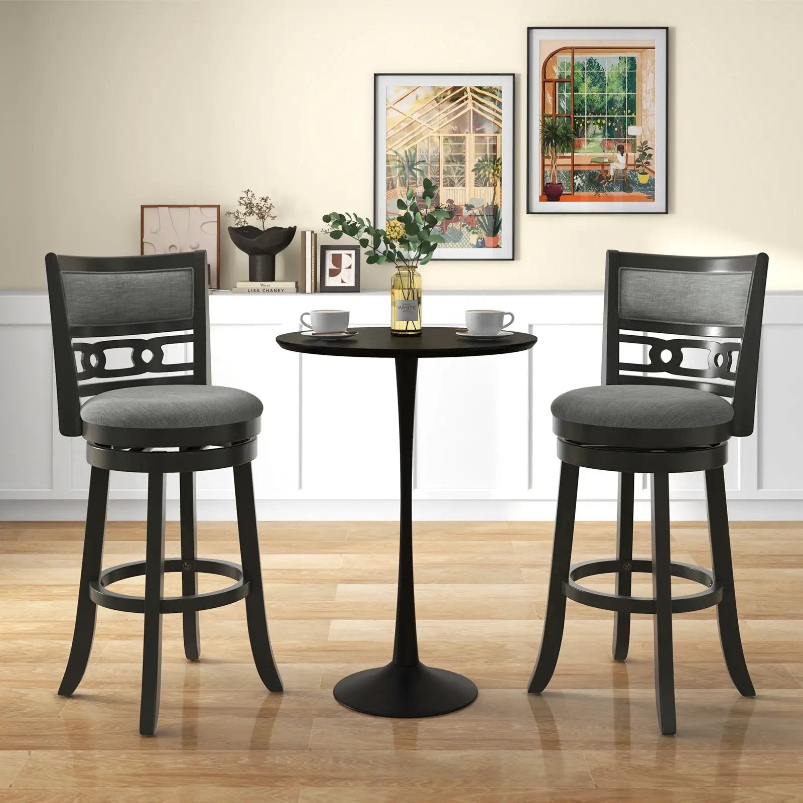 26" Counter Height Bar Chair with Wooden Frame Swivel Seat and Footrest for Pub Bar Restaurant by DirectDeals