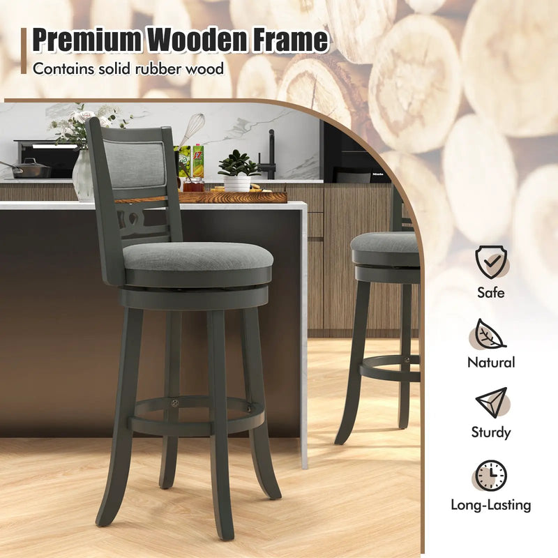 26" Counter Height Bar Chair with Wooden Frame Swivel Seat and Footrest for Pub Bar Restaurant by DirectDeals