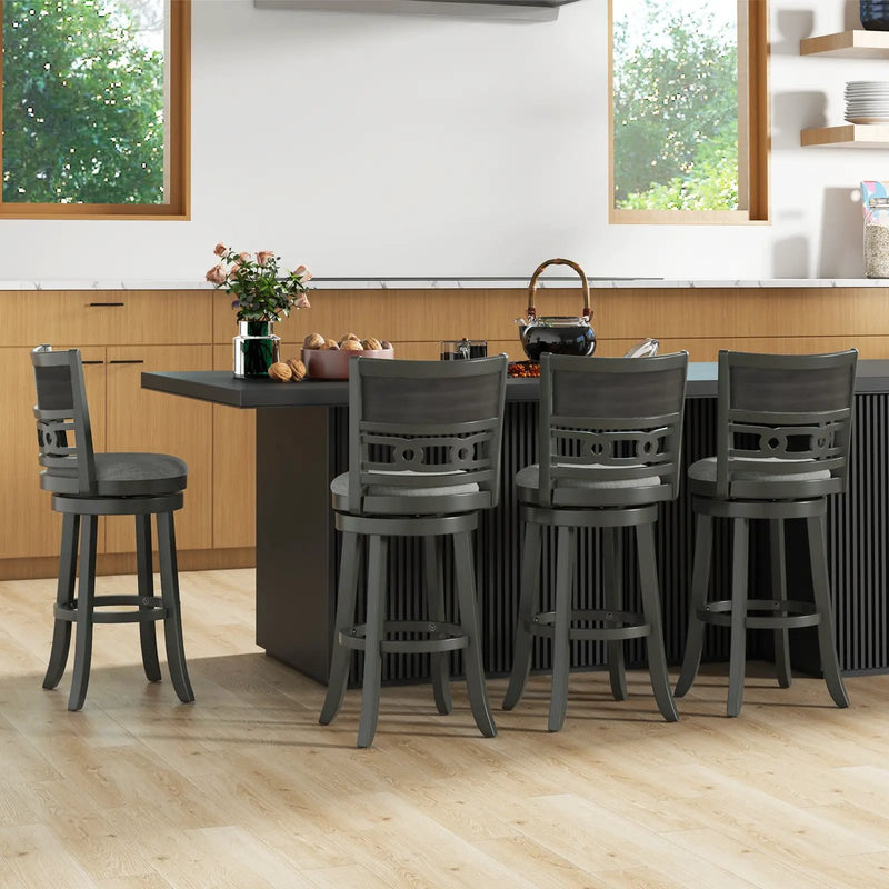 26" Counter Height Bar Chair with Wooden Frame Swivel Seat and Footrest for Pub Bar Restaurant by DirectDeals