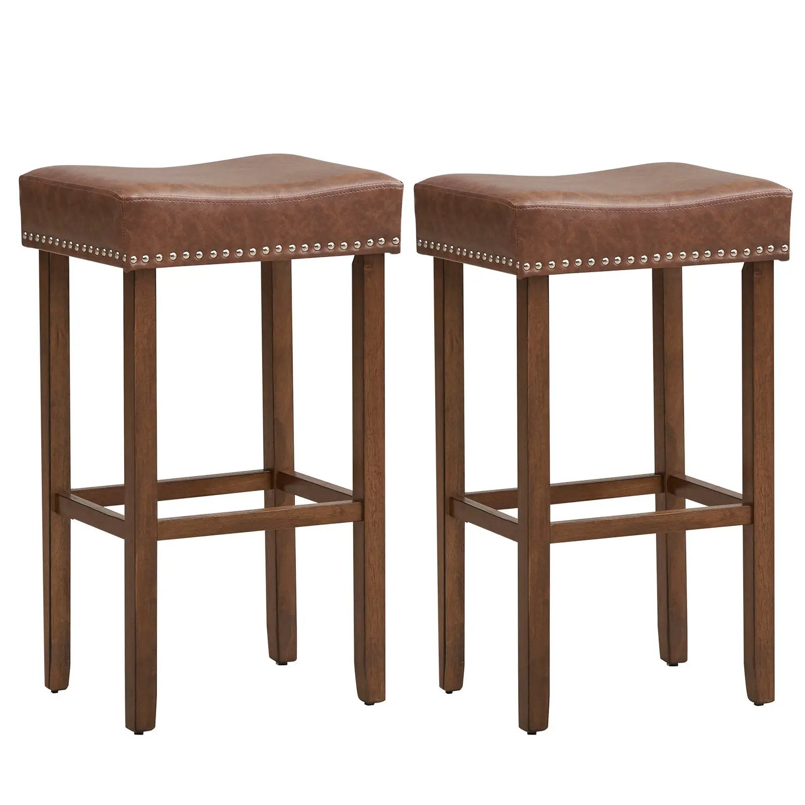 Upholstered Bar Stools Set of 2 with Footrests for Counter by DirectDeals