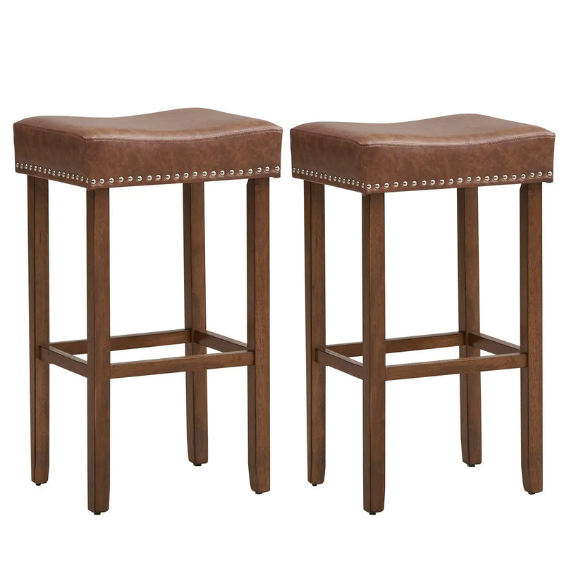 Upholstered Bar Stools Set of 2 with Footrests for Counter by DirectDeals