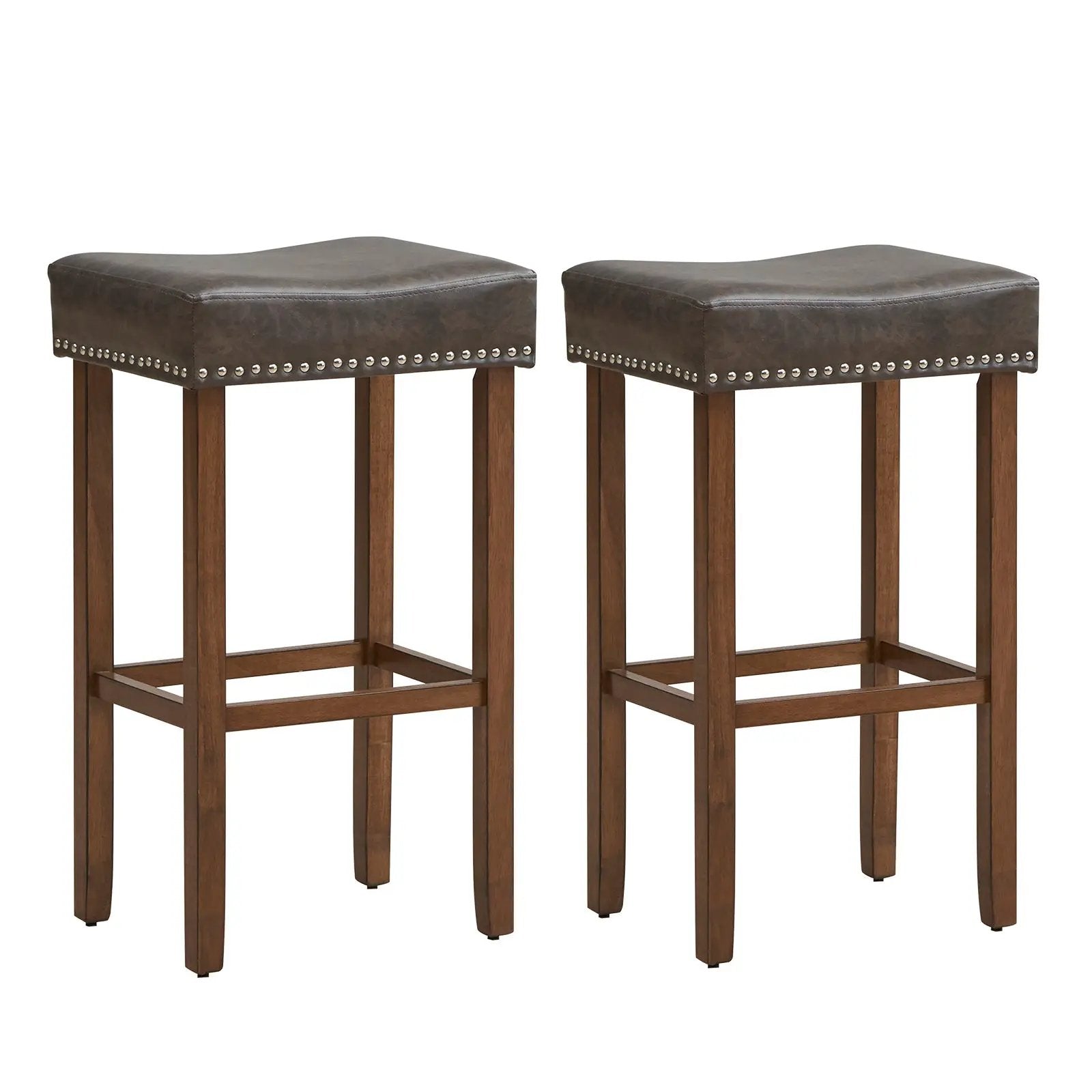 Upholstered Bar Stools Set of 2 with Footrests for Counter by DirectDeals