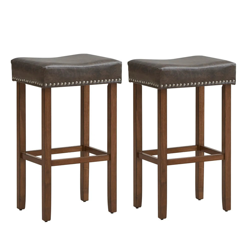 Upholstered Bar Stools Set of 2 with Footrests for Counter by DirectDeals