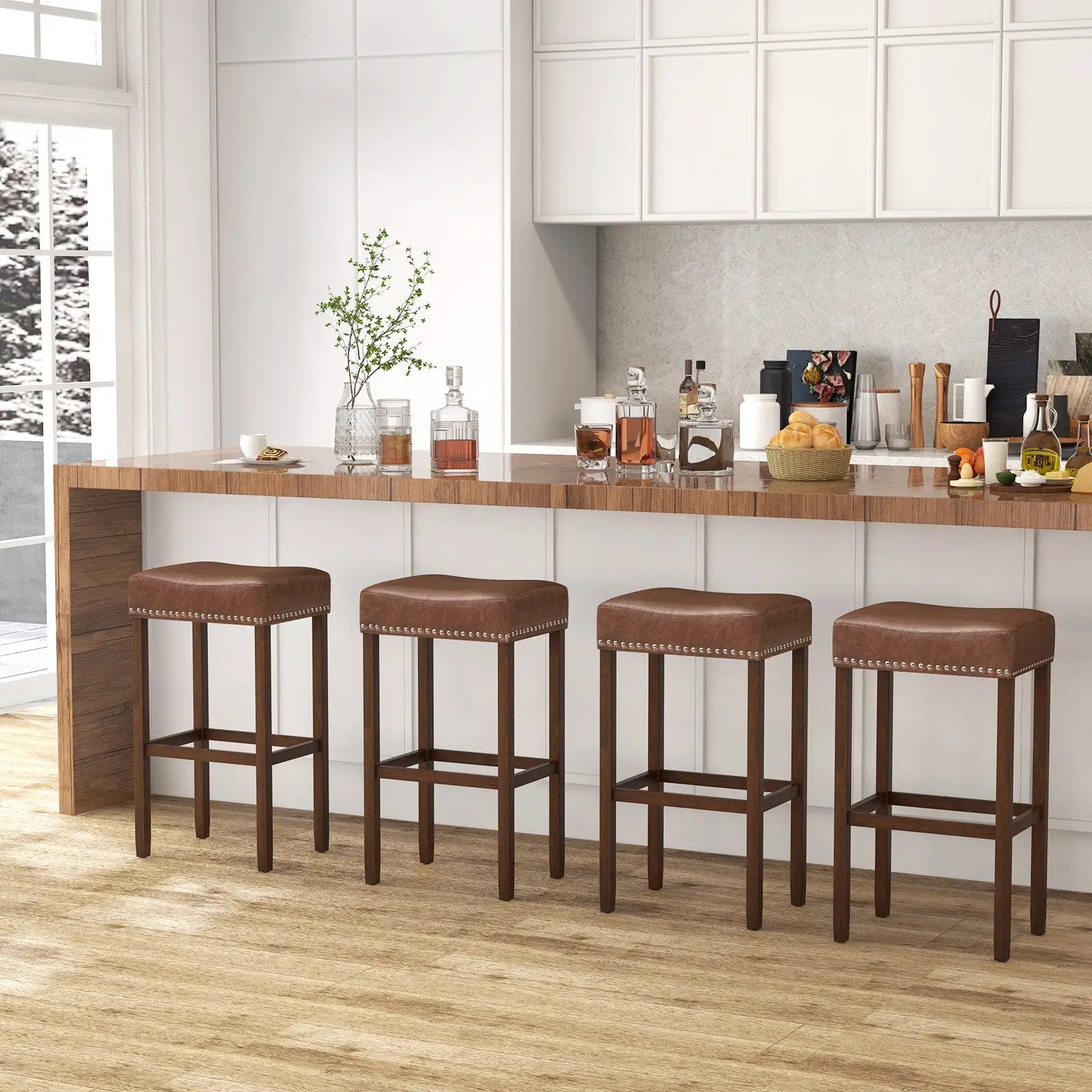 Upholstered Bar Stools Set of 2 with Footrests for Counter by DirectDeals