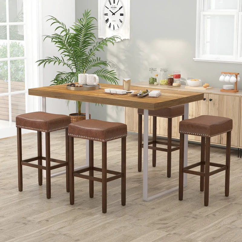 Upholstered Bar Stools Set of 2 with Footrests for Counter by DirectDeals