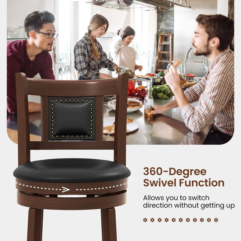 25.5 Inch/30.5 Inch Upholstered Bar Stools Set of 2 with Curved Backrest and Footrest by DirectDeals