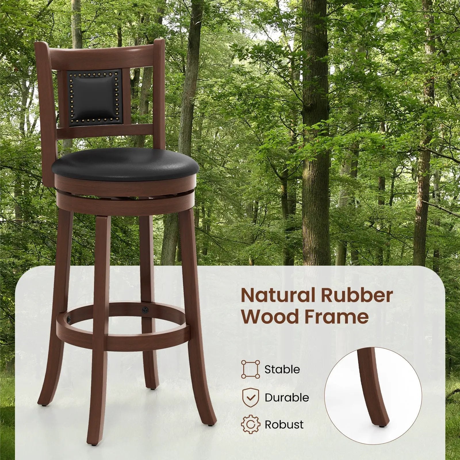 25.5 Inch/30.5 Inch Upholstered Bar Stools Set of 2 with Curved Backrest and Footrest by DirectDeals
