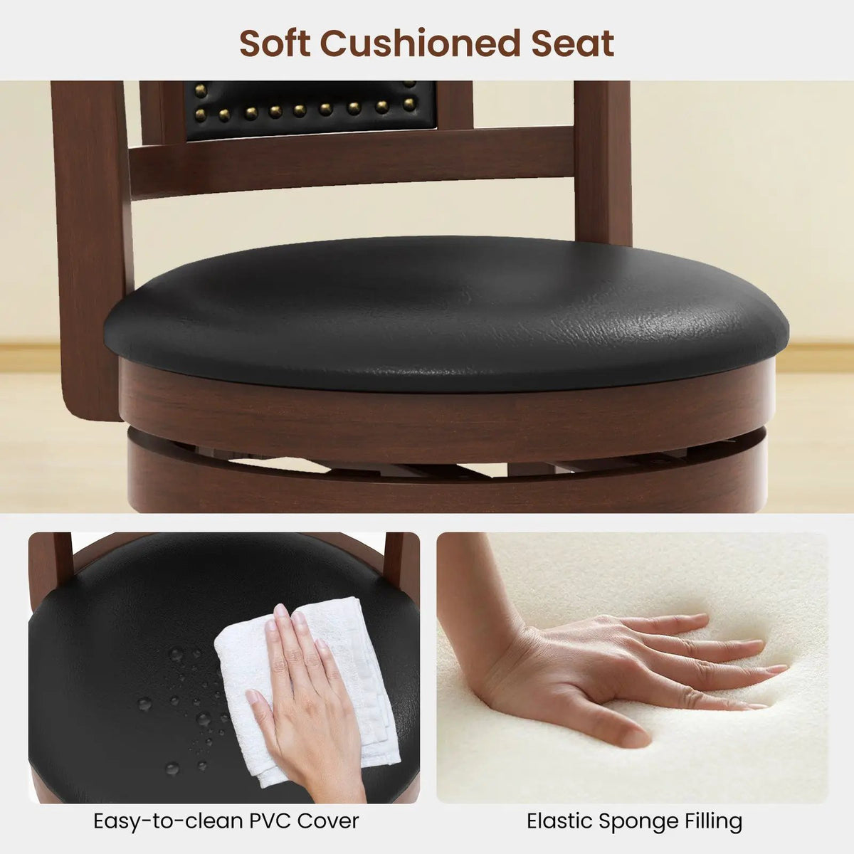 25.5 Inch/30.5 Inch Upholstered Bar Stools Set of 2 with Curved Backrest and Footrest, photo 6 of 9