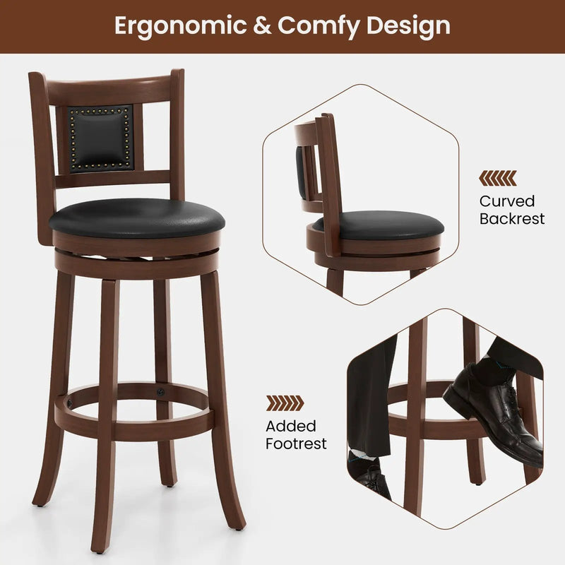 25.5 Inch/30.5 Inch Upholstered Bar Stools Set of 2 with Curved Backrest and Footrest by DirectDeals