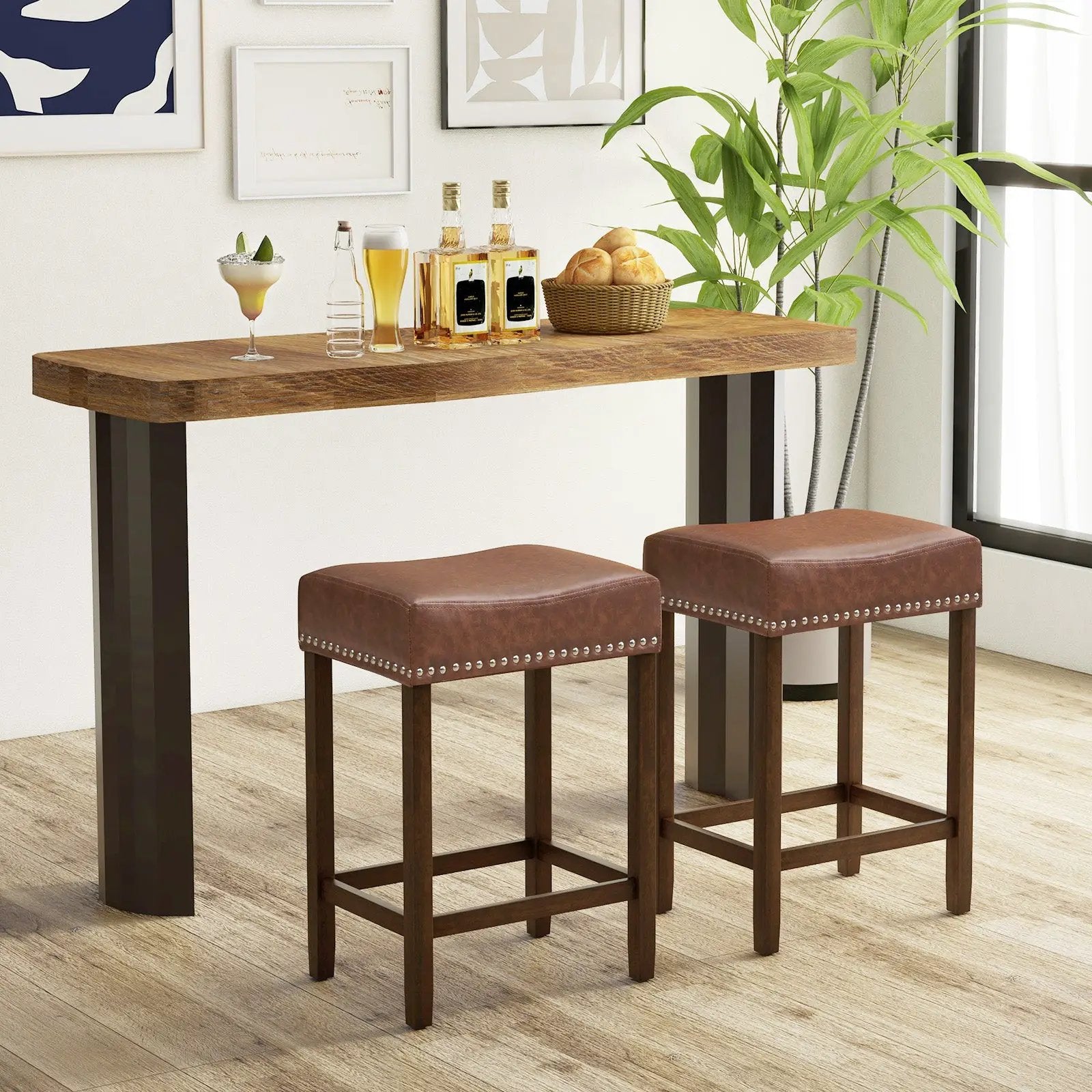 24 Inch Upholstered PU Leather Bar Stools Set of 2 by DirectDeals