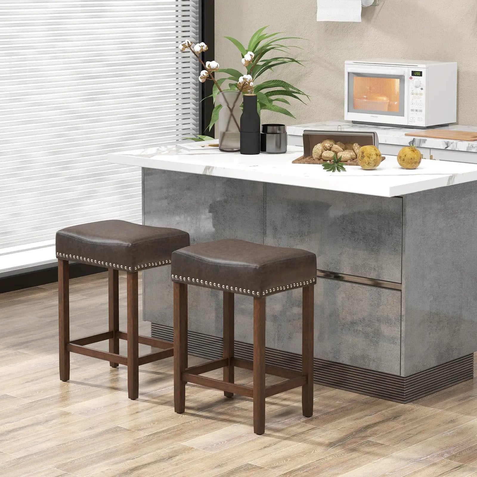 24 Inch Upholstered PU Leather Bar Stools Set of 2 by DirectDeals