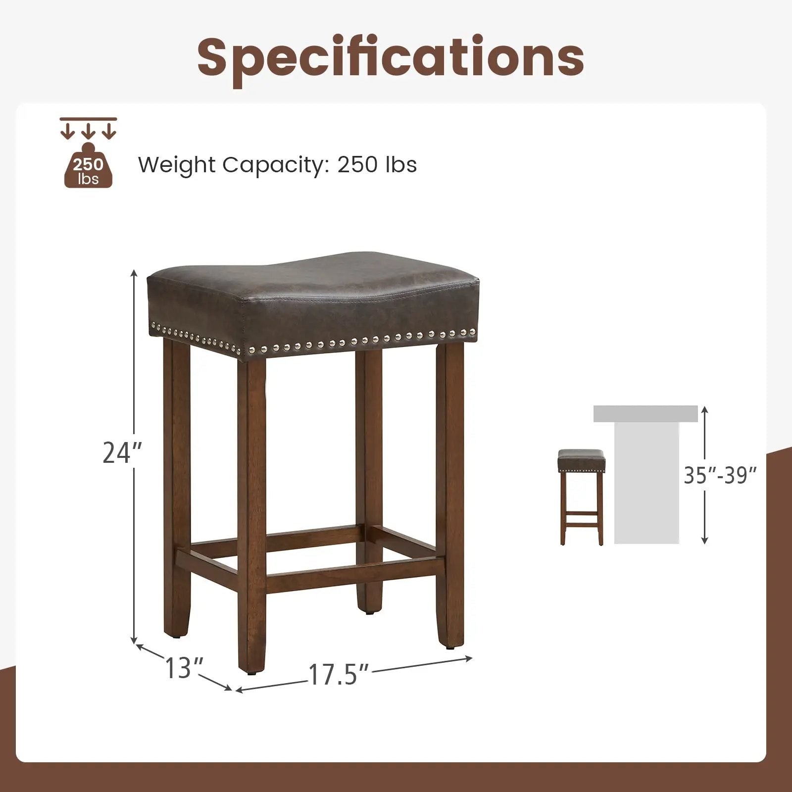 24 Inch Upholstered PU Leather Bar Stools Set of 2 by DirectDeals
