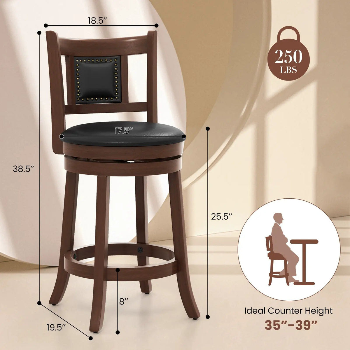 25.5 Inch/30.5 Inch Upholstered Bar Stools Set of 2 with Curved Backrest and Footrest, photo 9 of 9